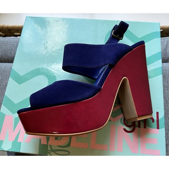 Madeline Girl WOMENS 7.5 Platform Twiggy Sandals Blue Velvet 70s Mod Retro Disco - Picture 9 of 16